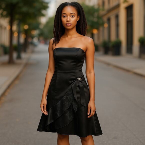 Vintage 80s Jessica McClintock Gunne Sax Black Strapless Mini Dress 7/8 - Picture 11 of 11